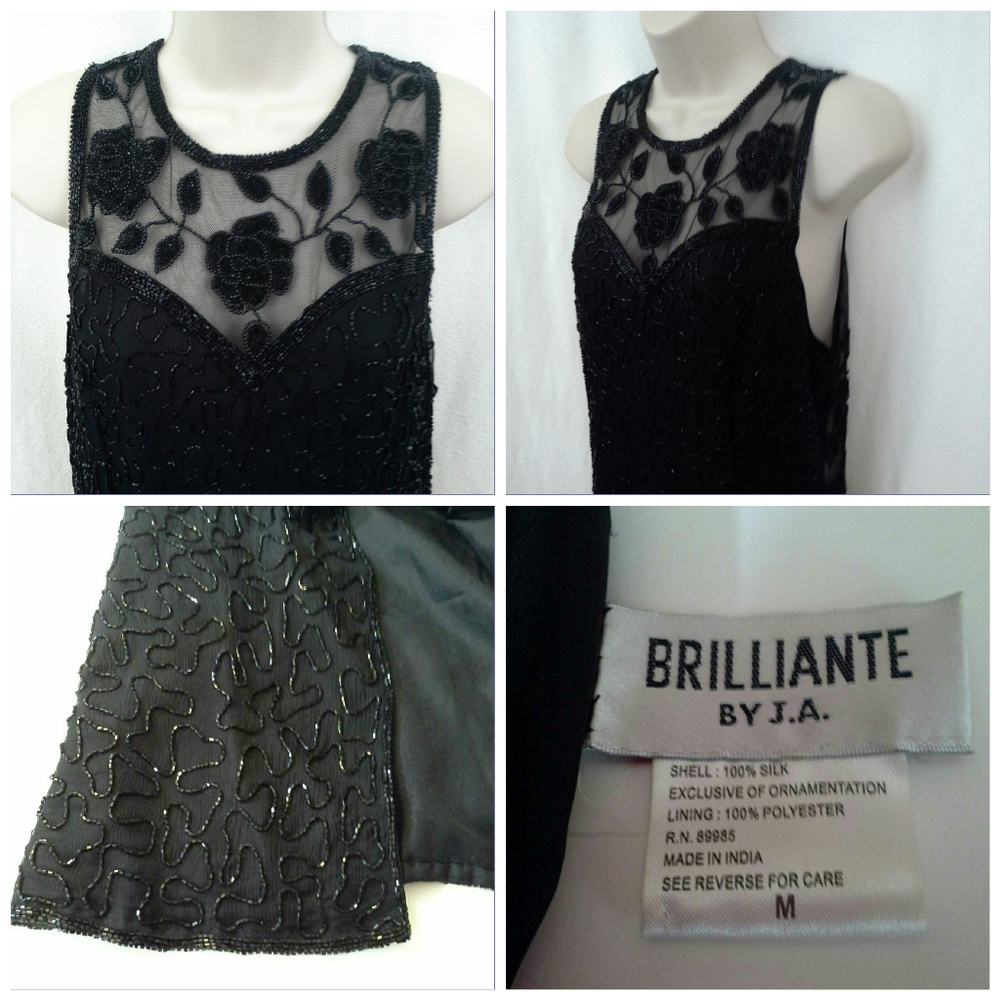 *HP* Brilliante by J.A. dress M Black Silk Beaded - Picture 2 of 8
